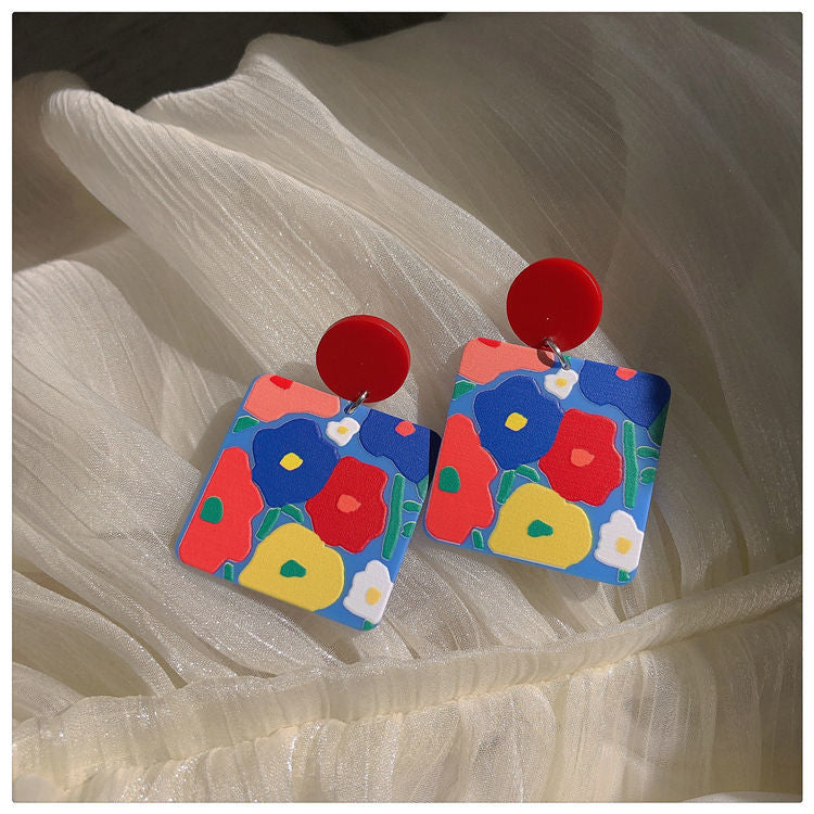 Colorful Flower Niche Design Female Contrast Earrings