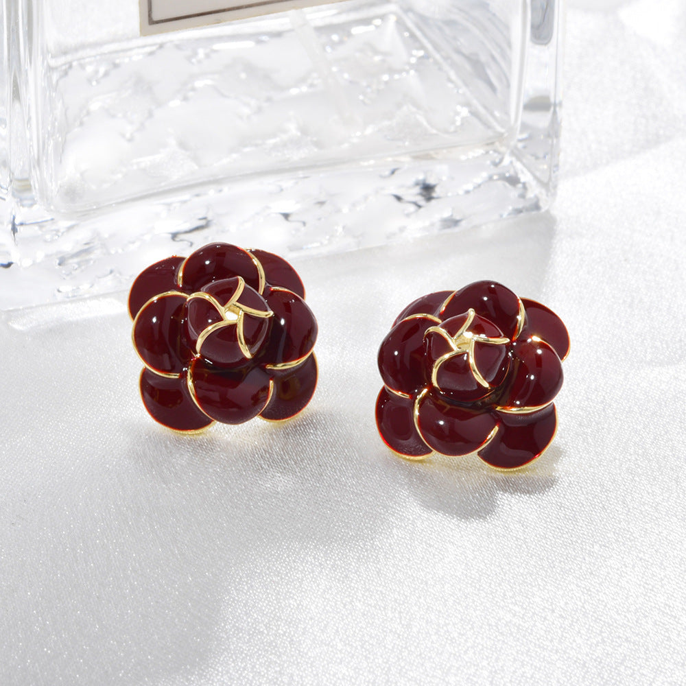 Red Classic Style Wine Flower Vintage Earrings