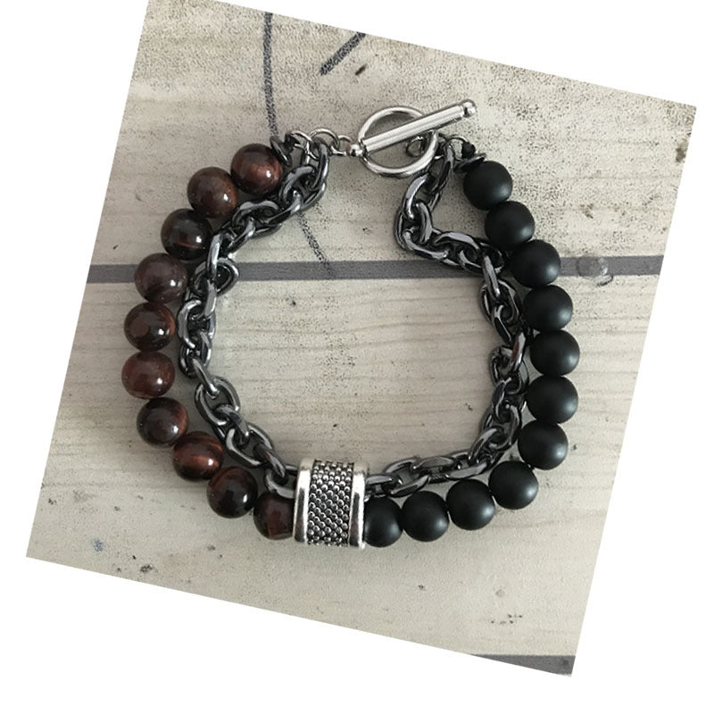 Men's Beads Natural Unique Beaded Iron Chain Bracelets