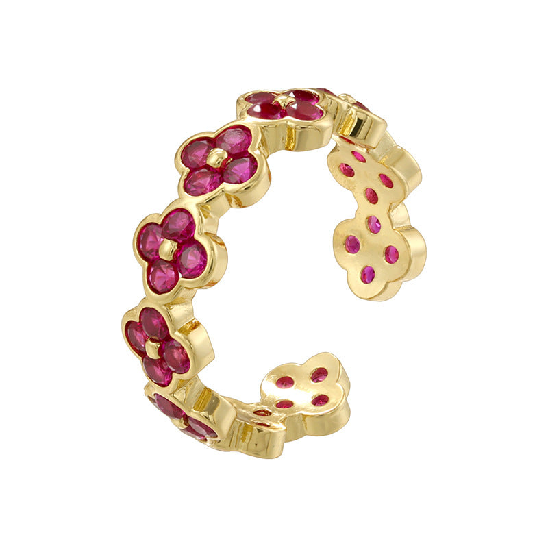 Temperament Entry Lux Gold Inlaid Color Diamond Four-leaf Clover Rings