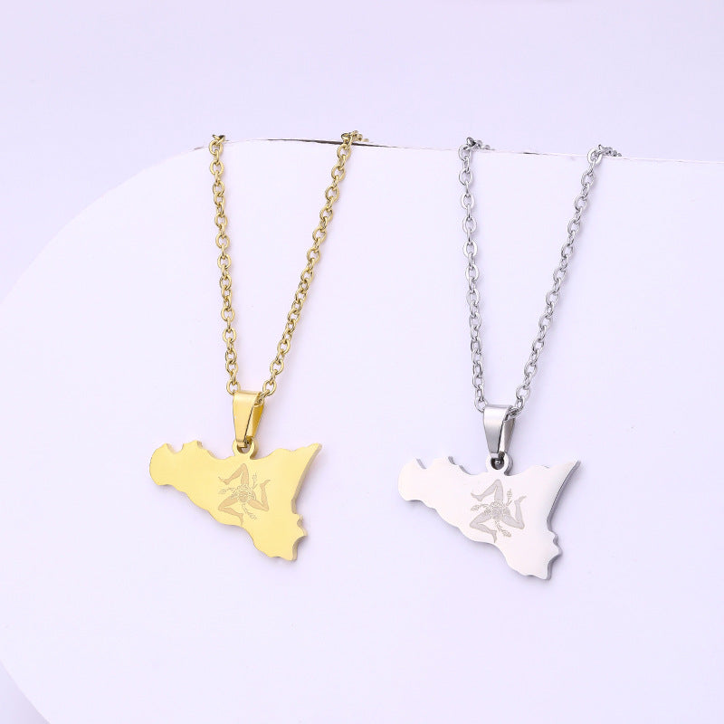 Women's Italy Sicily Map Flag Stainless Steel Necklaces