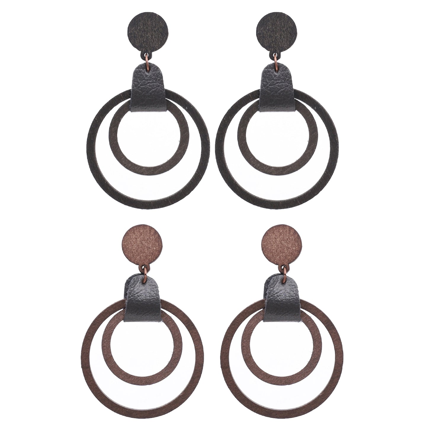 Women's Retro Wood Grain Piece Hollow Leather Earrings