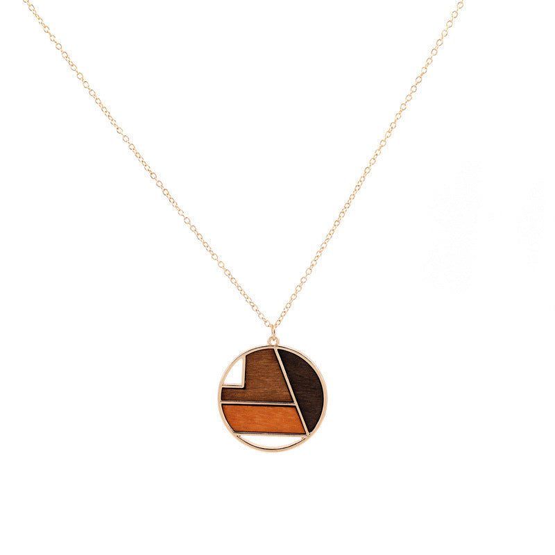 Design Popular Geometric Wood Color Contrast Patchwork Necklaces