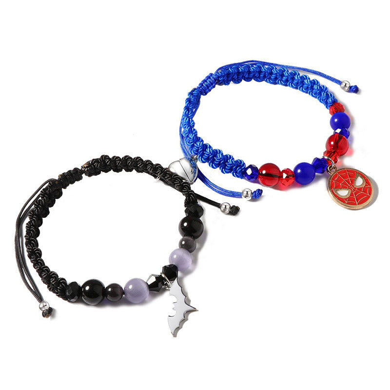 Spider Cat Couple Crystal Opal Magnet Bracelets