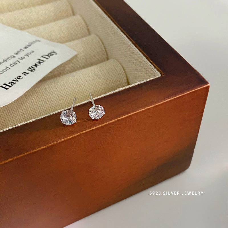 Sier Zircon Rhinestone Series Korean Simple Earrings