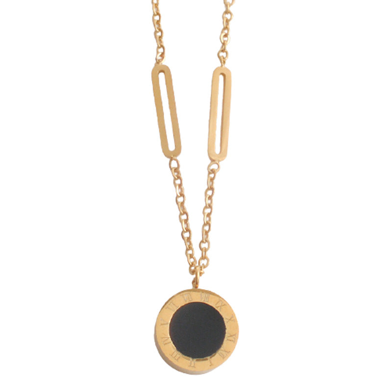 Women's Double-sided Wear Black White Shell Titanium Steel Necklaces