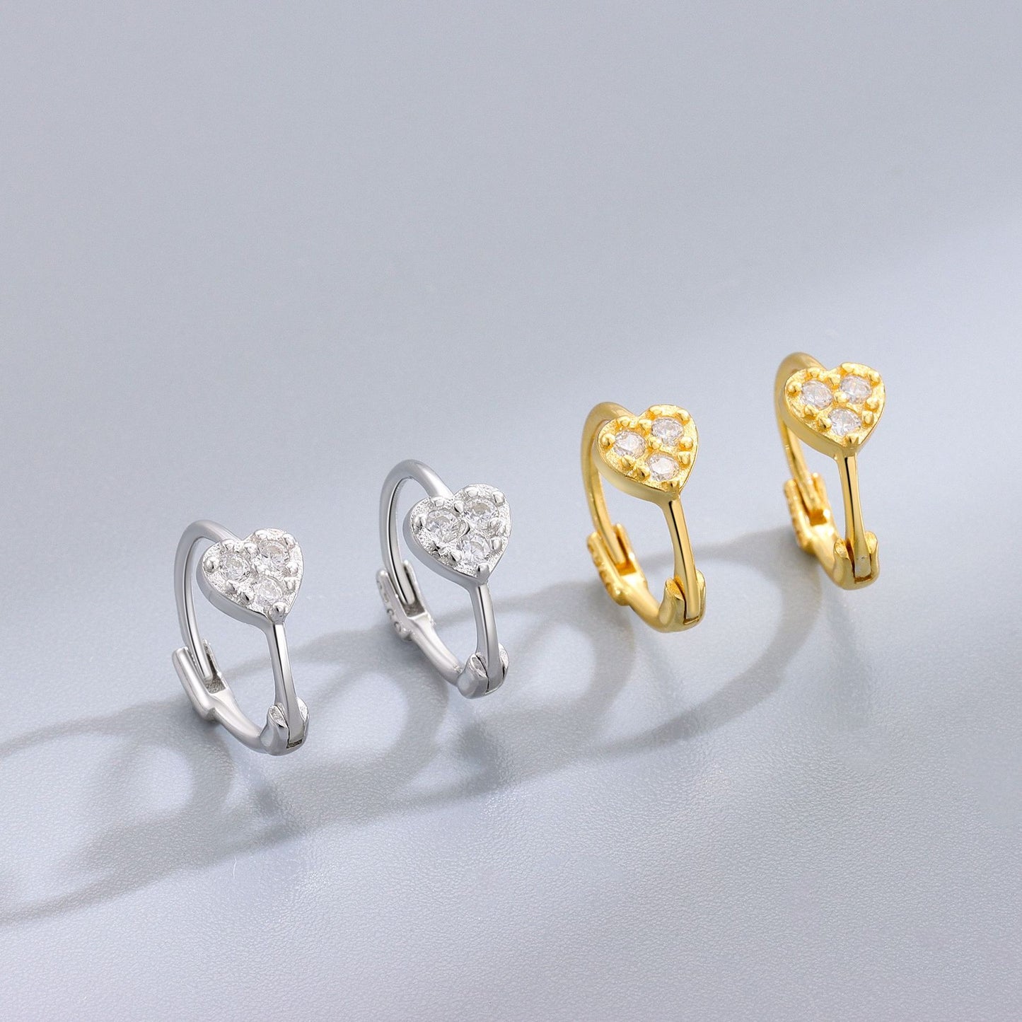 Women's Sier Diamond Three Small Heart-shaped Ear Clip Rings