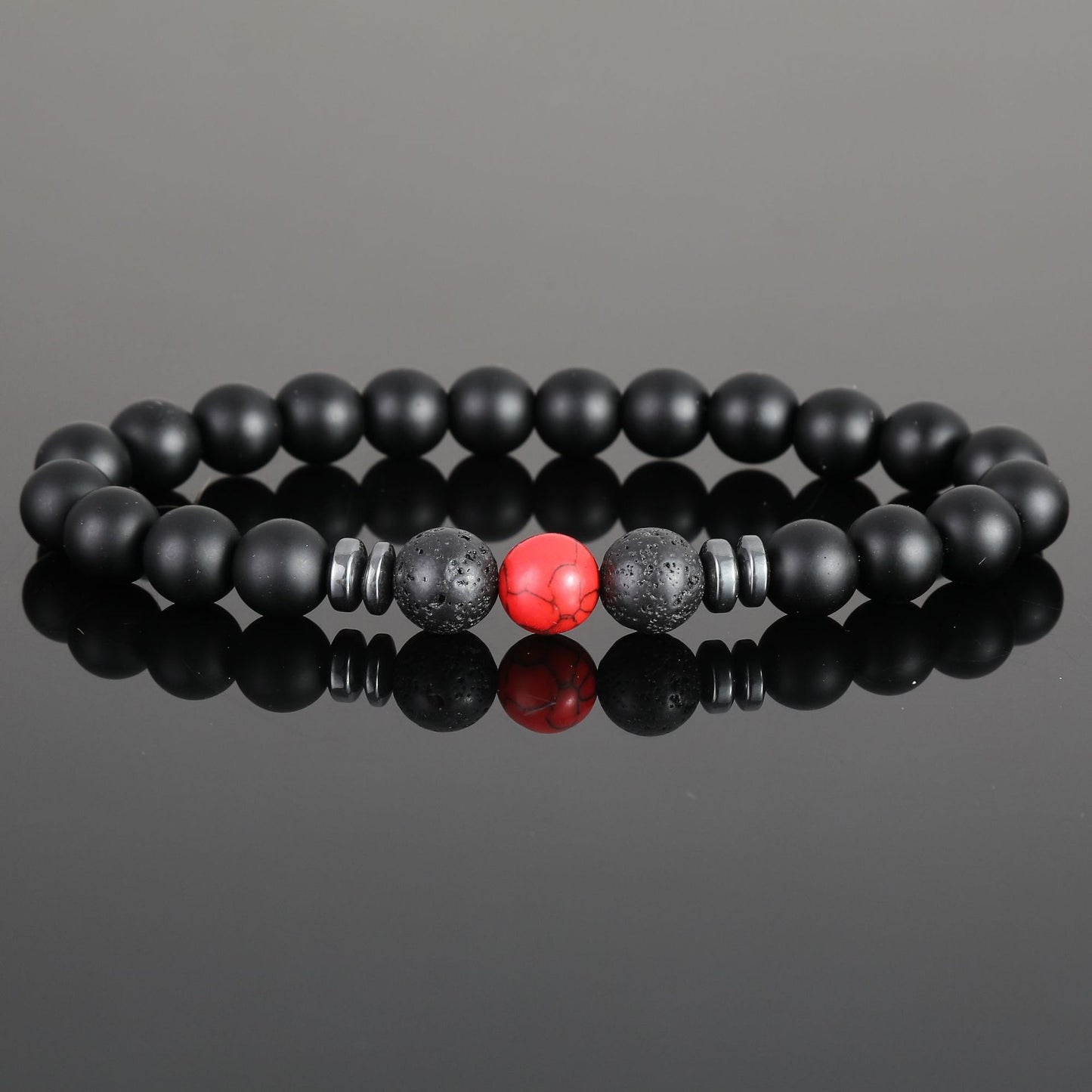 Women's & Men's Black Bead Stone Hematite Spacer Volcanic Bracelets