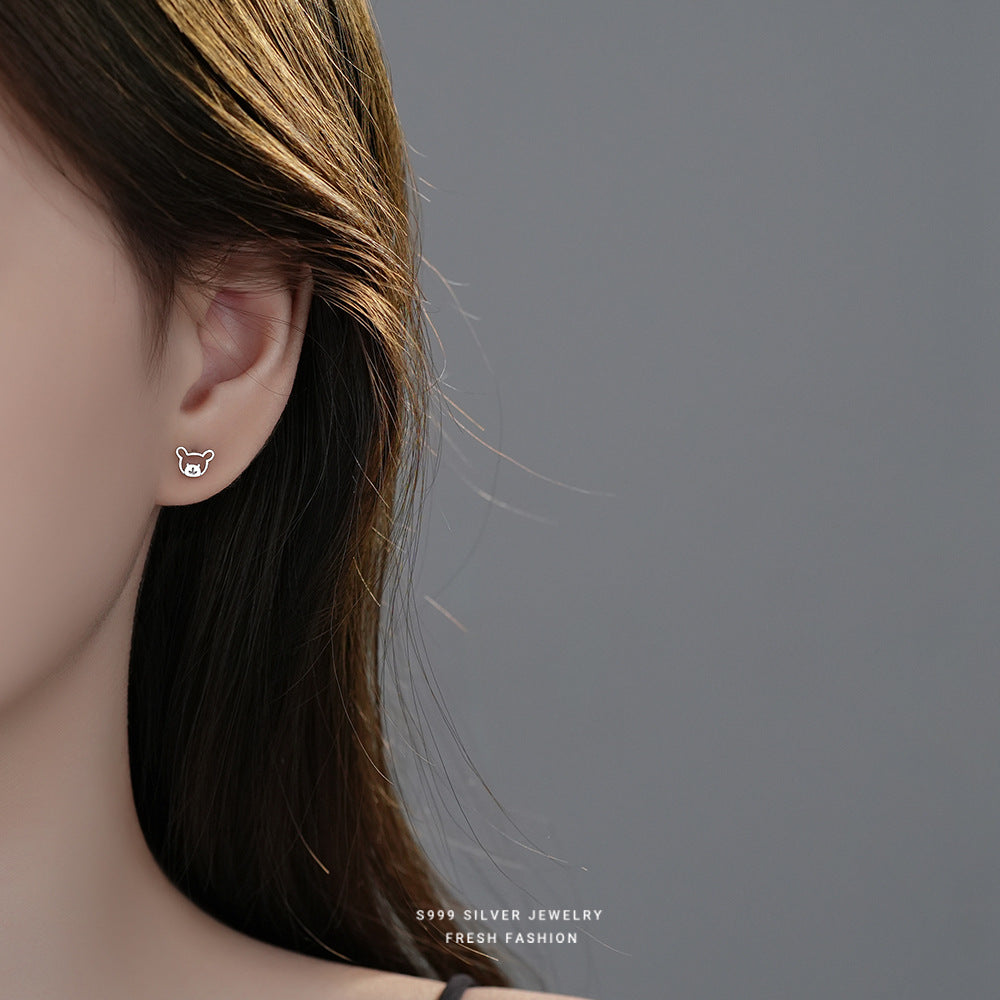 Women's Korean Style Fresh Cute Bear Ear Sterling Sier Simple Earrings