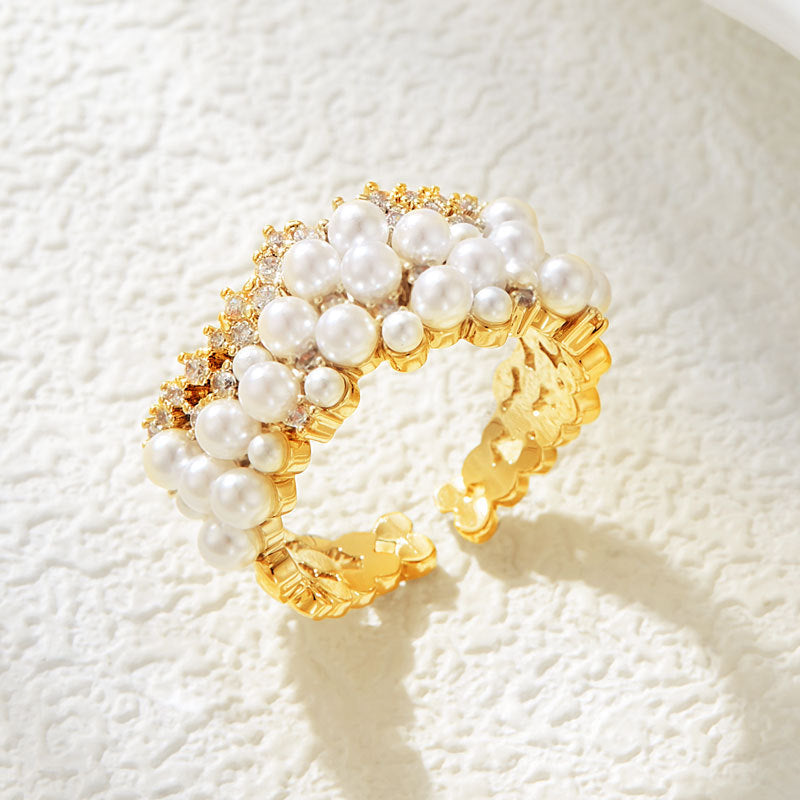 High-grade Pearl Open-end Zircon Elegant Retro Unique Index Finger Adjustable Ring