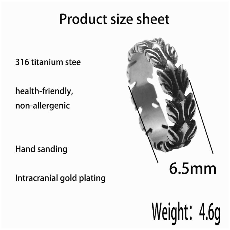 Men's Titanium Steel Feather Retro Trendy Personality Punk Rings