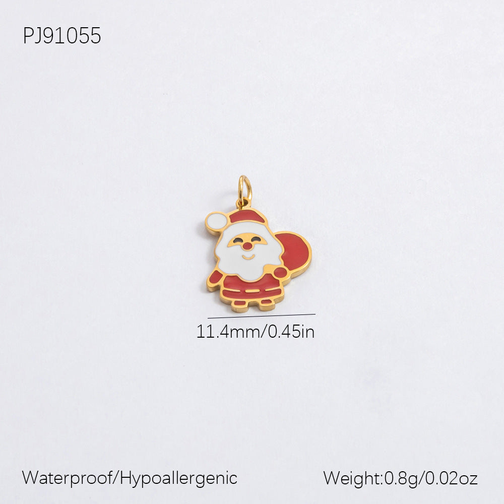 Gold Stainless Steel Christmas Elderly Snowman Necklaces