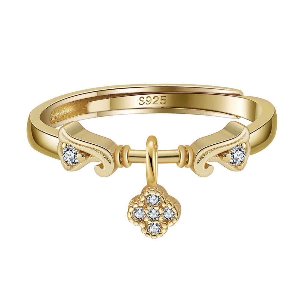 Stylish Four-leaf Clover Sier Niche Style Rings