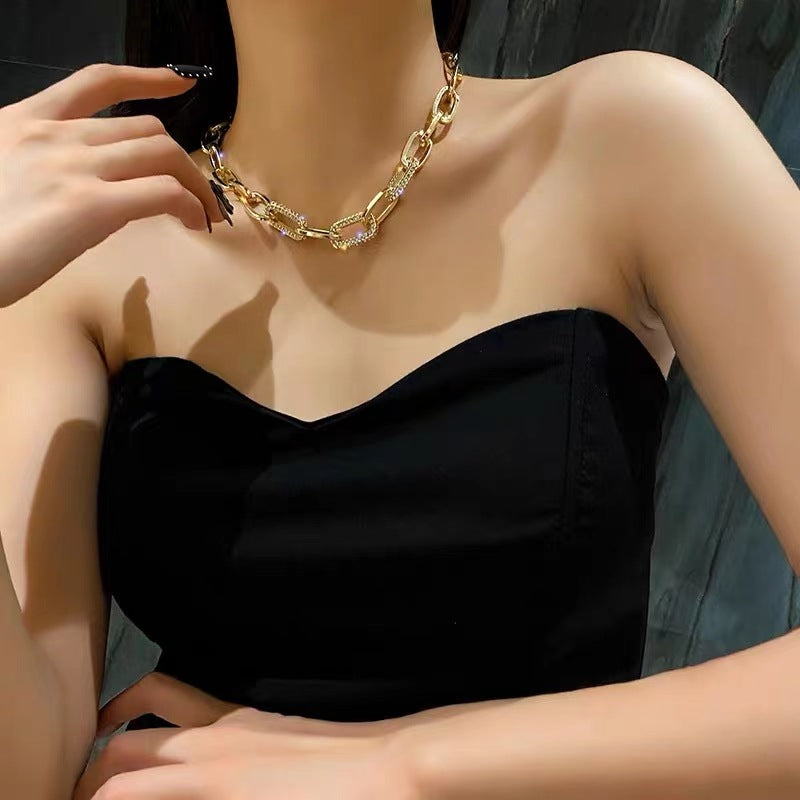 Women's Decorative Fashionable Short Clavicle Rhinestone Stitching Necklaces