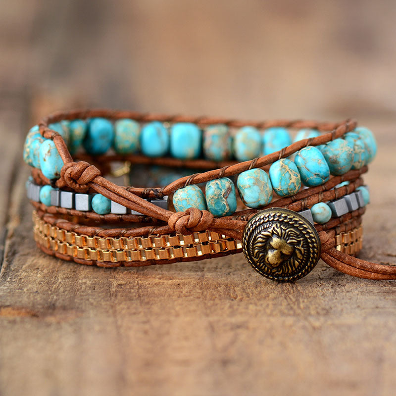 Bohemian Style Cut Angle Turquoise Ornament Bracelets