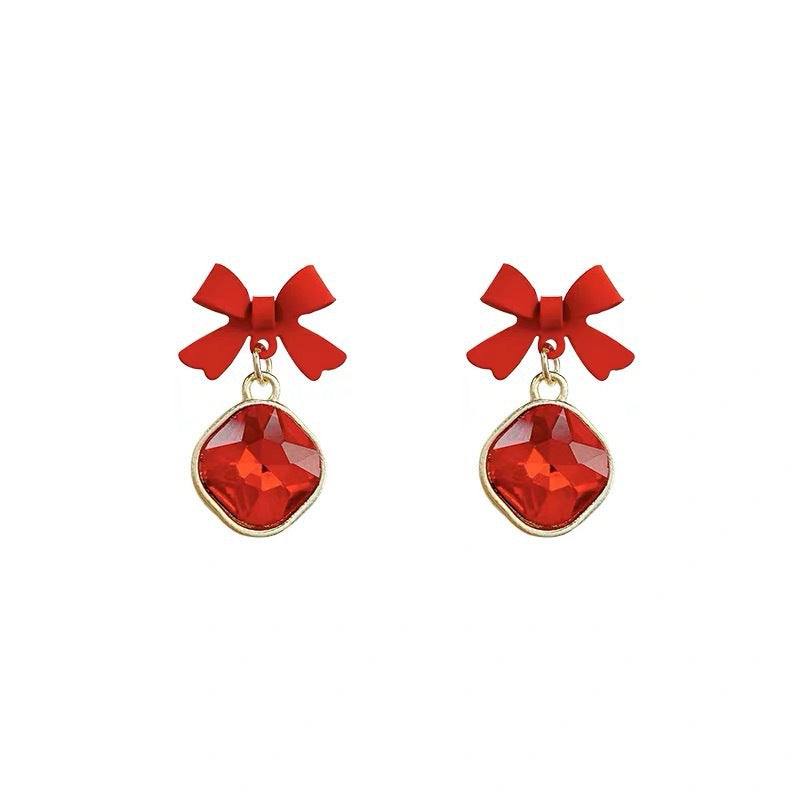 Women's Black Bow Large Rhinestone Trendy Elegant Earrings