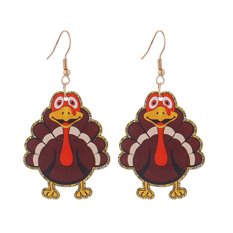Autumn Thanksgiving Turkey Maple Leaf Party Funny Earrings