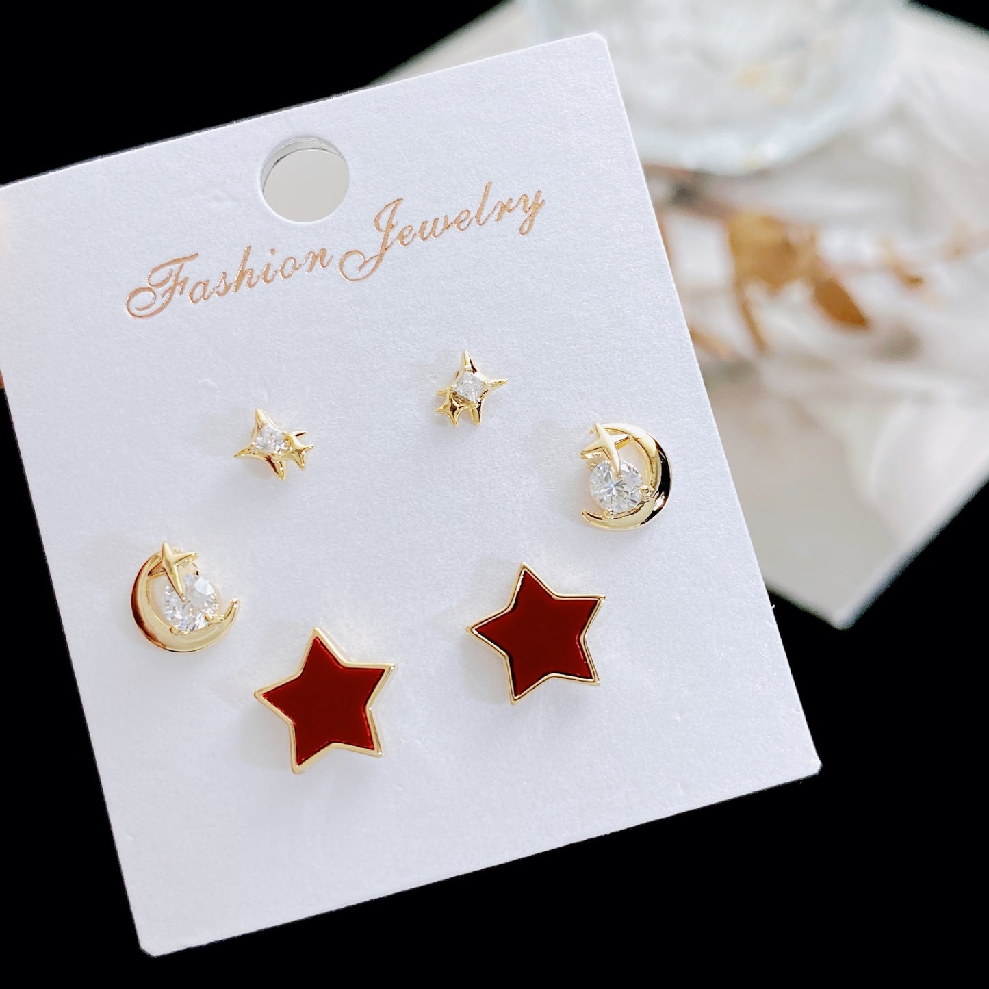 Women's Micro Inlaid Zircon Small Three Pairs Earrings