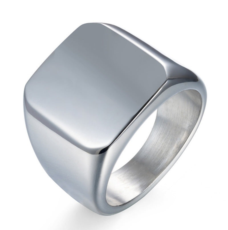 Men's Retro Solid Full Glossy Seal Square Rings