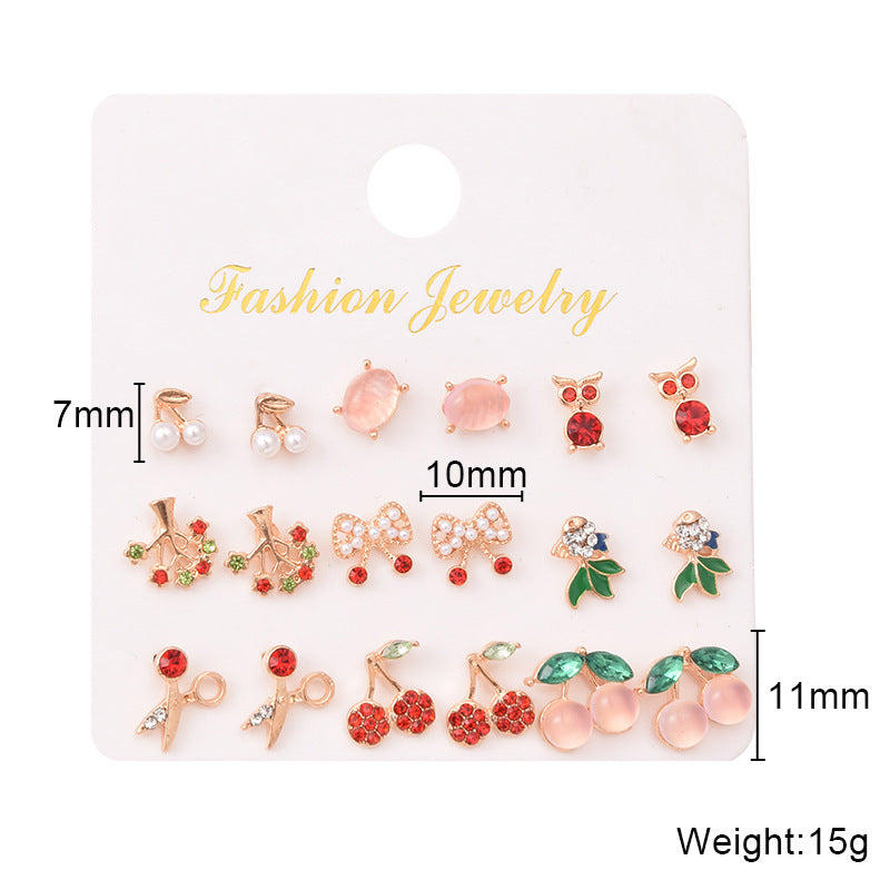 Fashion Heart-shaped Full Of Diamond Combination Pink Suit Earrings