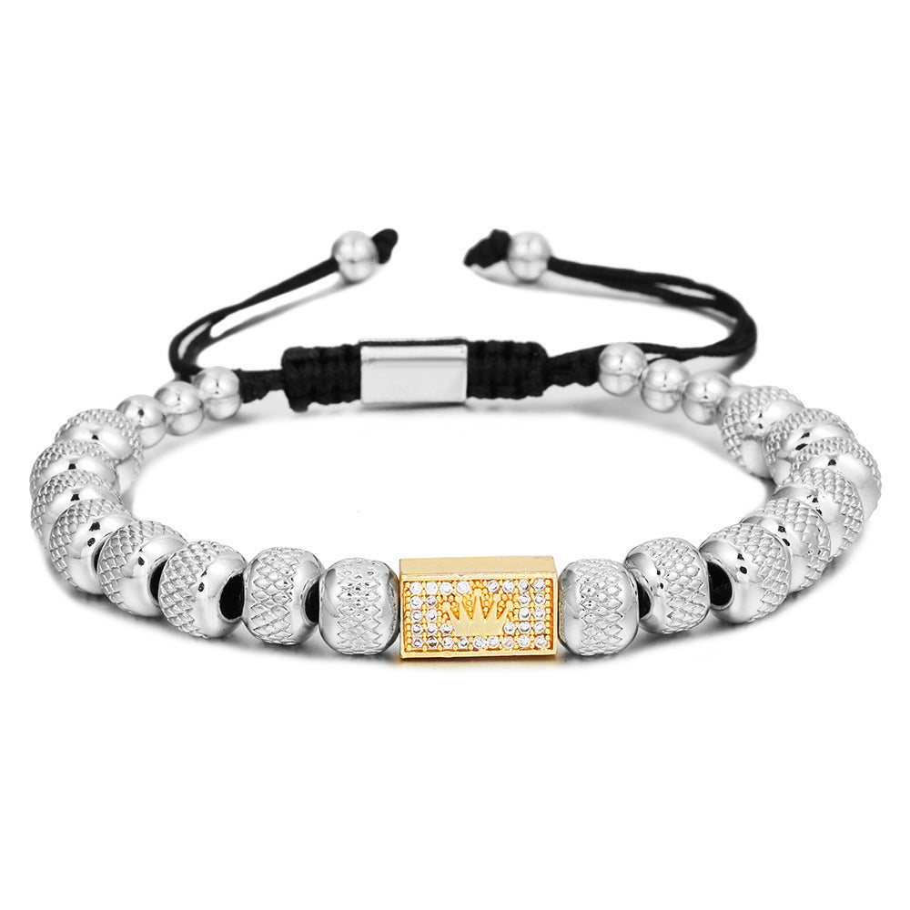 Women's & Men's Copper Crown Stainless Steel Beaded Pineapple Bracelets