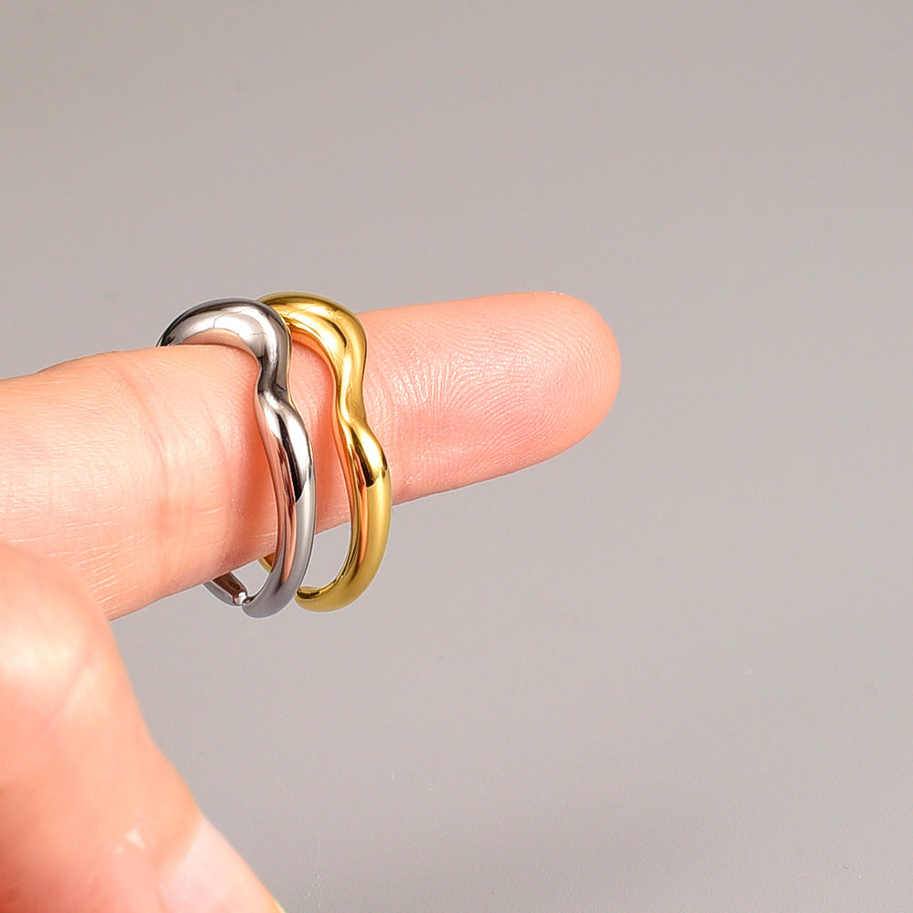 Women's Set Combination Wave Curved Titanium Steel Rings