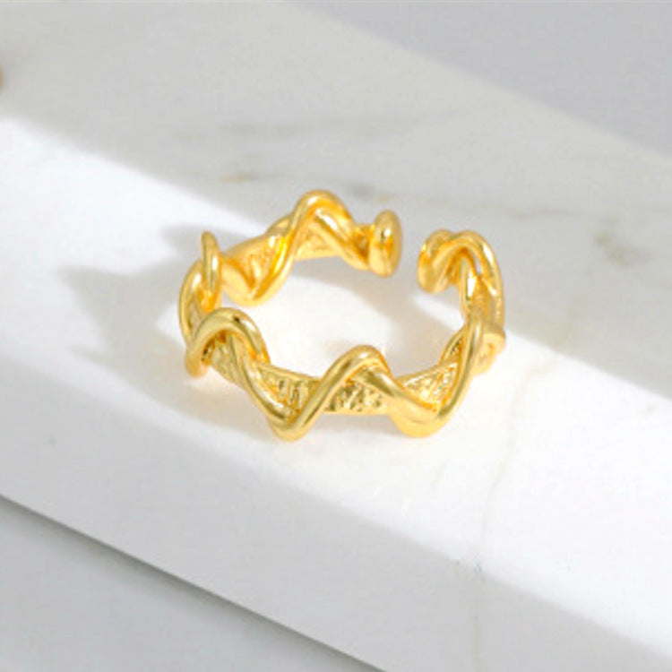 Woven Wave Open Minimalist Design Geometric Rings
