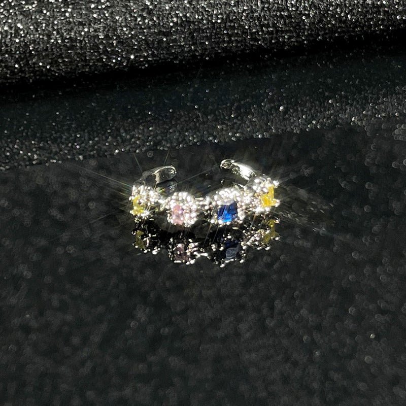 Colorful Crystals Zircon Light Luxury Open Female Design Rings