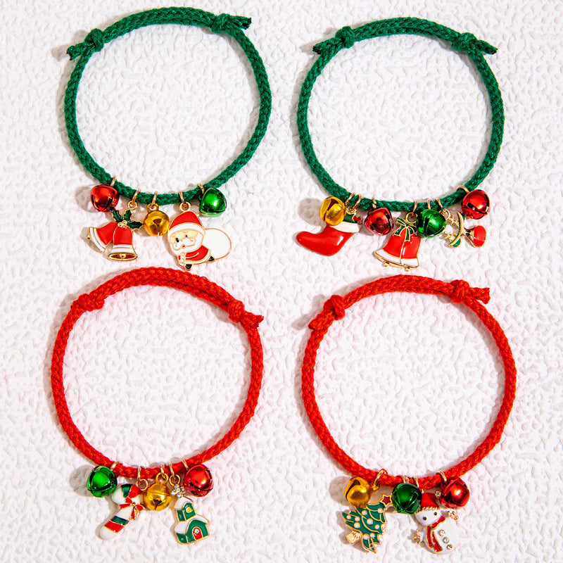 Bell Santa Claus Deer Snowman Red Rope Bracelets