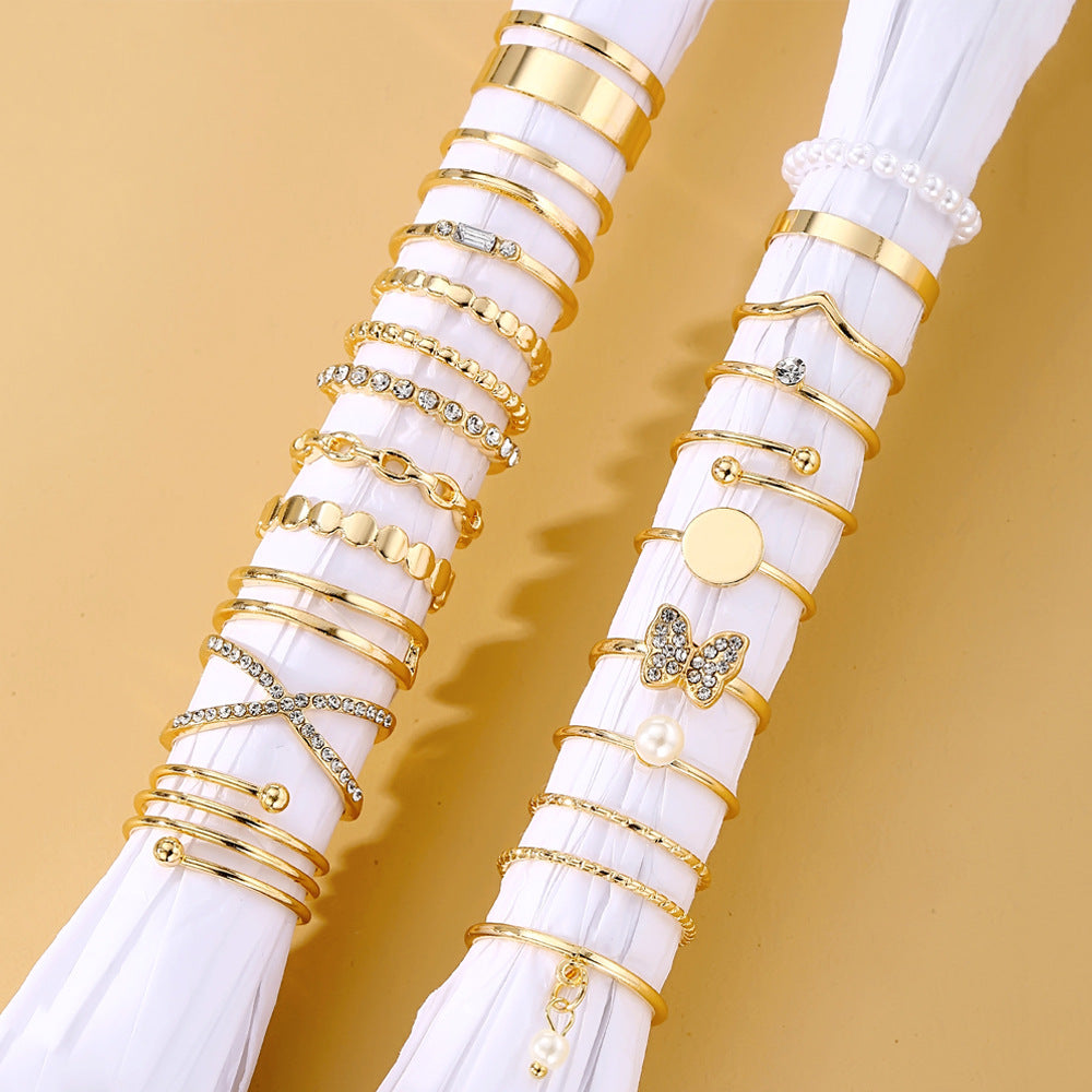 Butterfly Mixed Pearl Female Niche Senior Knuckle Suit Rings