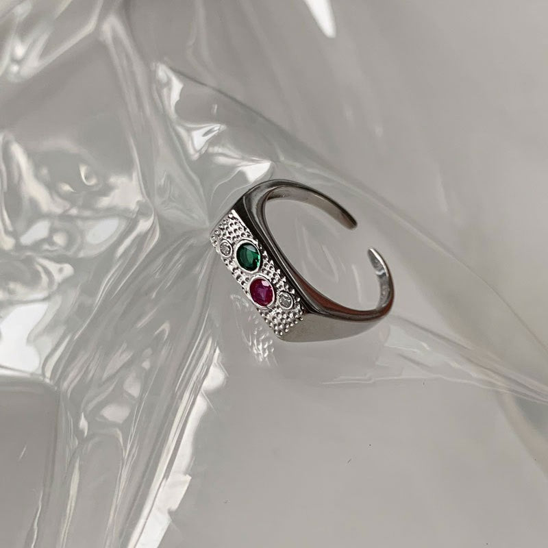 Women's Colorful Heart-shaped Zircon Style Combination Niche High Rings