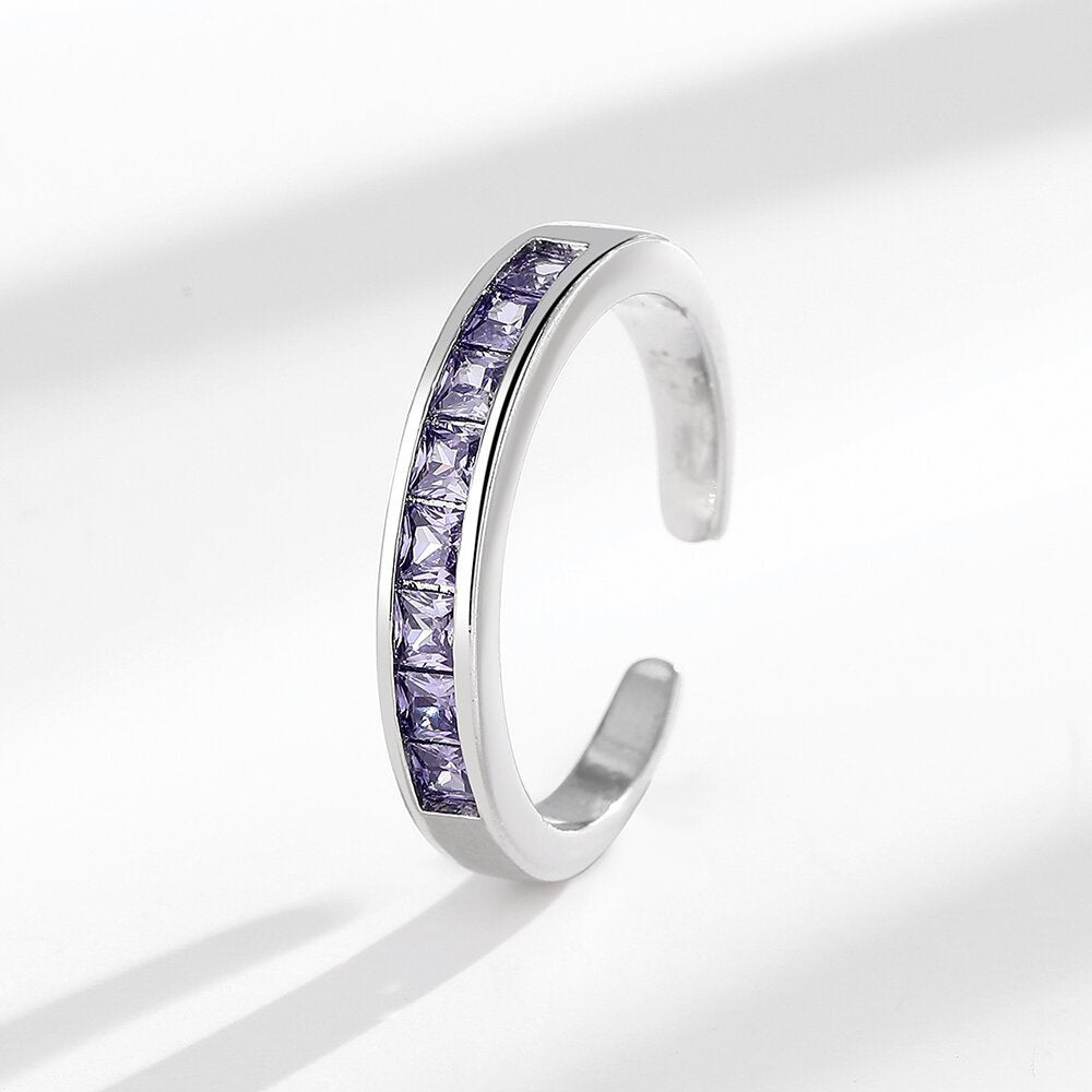 Simple Single Row Colorful Zircon Female Ring
