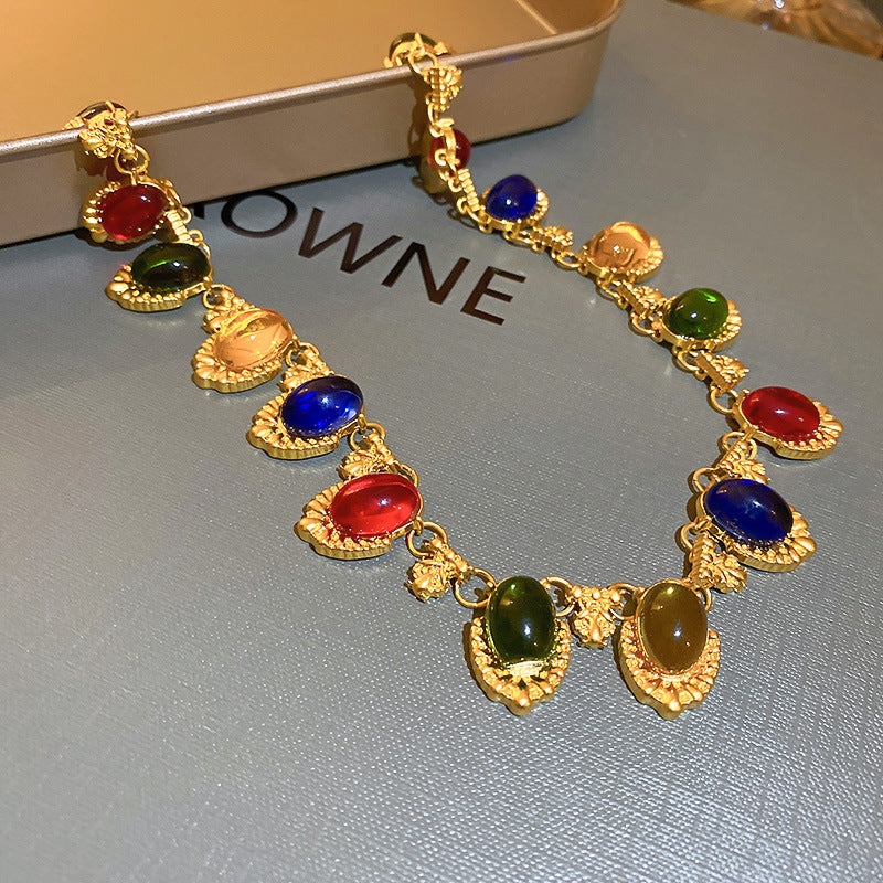Women's Colorful Oval Palace Style Retro High-grade Necklaces