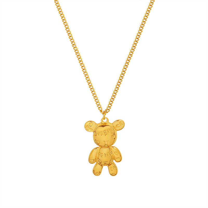 Letter Bear Titanium Steel Gold Plated Necklaces