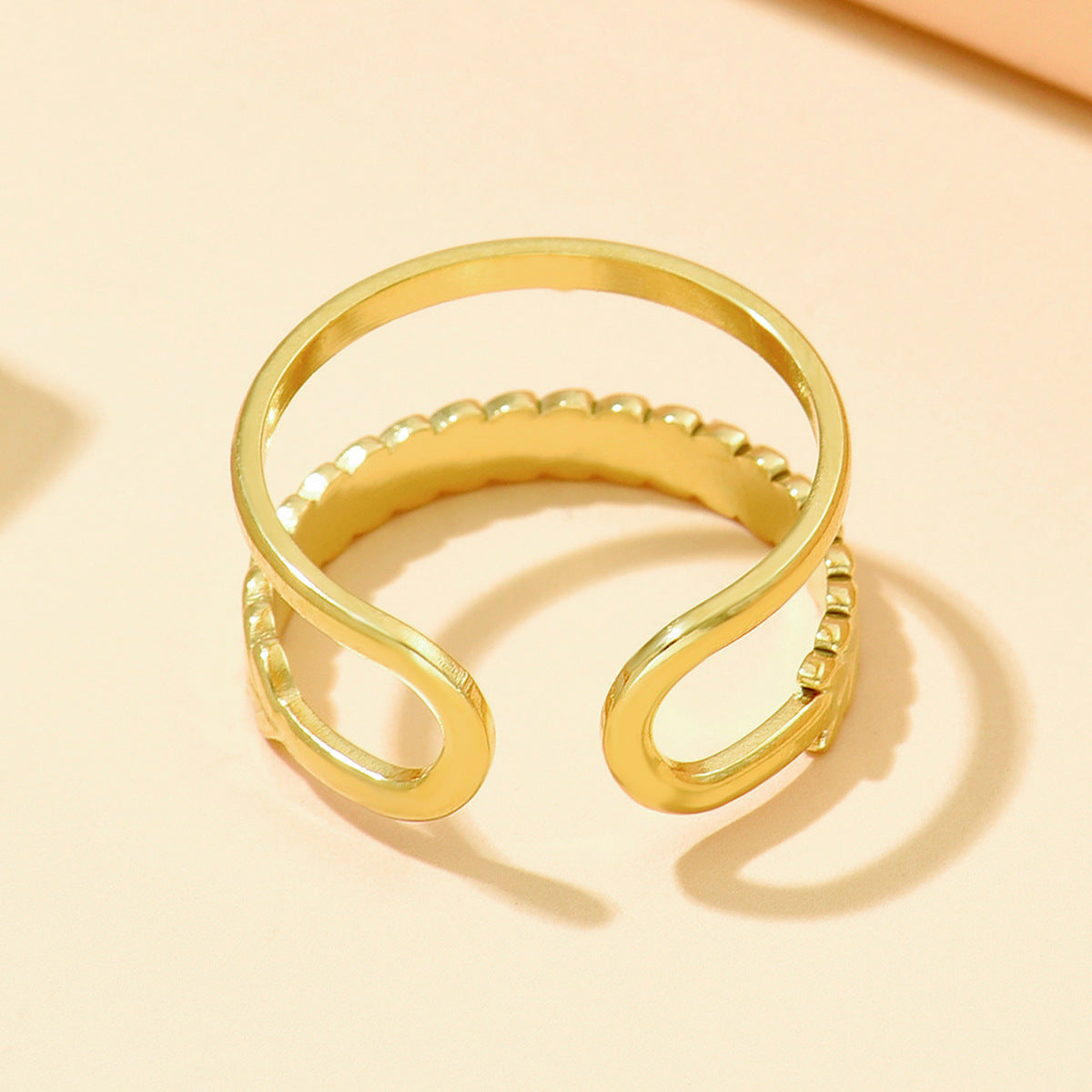 Personalized Double Row Leaves Design Open Stainless Rings