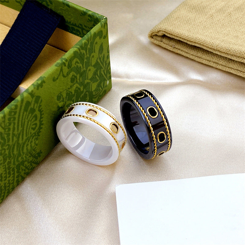 Bee Planet Ceramic Trendy Unique Couple Black Rings
