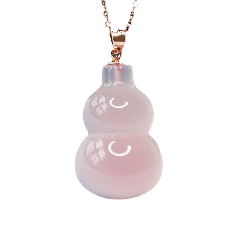 Sier Inlay Natural Rose Chalcedony Gourd Pendants