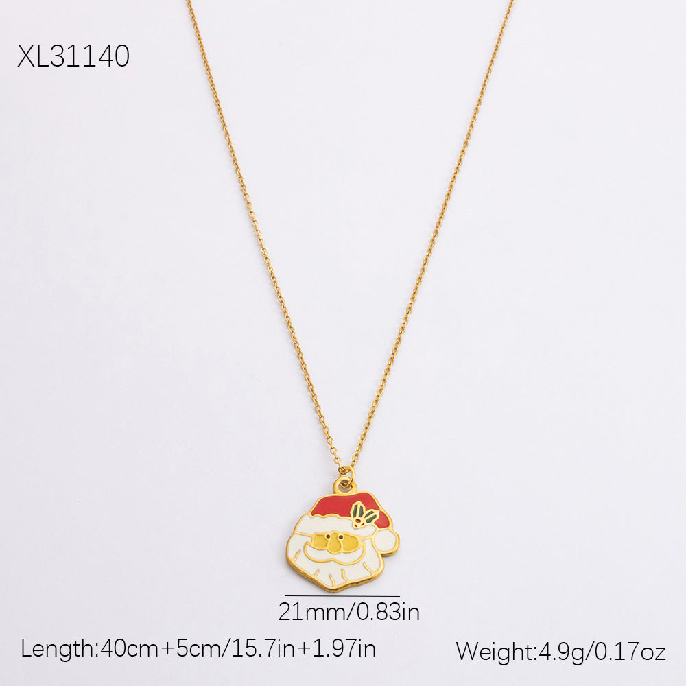 Gold Stainless Steel Christmas Elderly Snowman Necklaces
