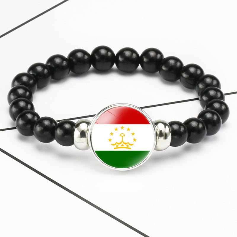 Flag Pattern Time Stone Black Elastic String Beads Bracelets