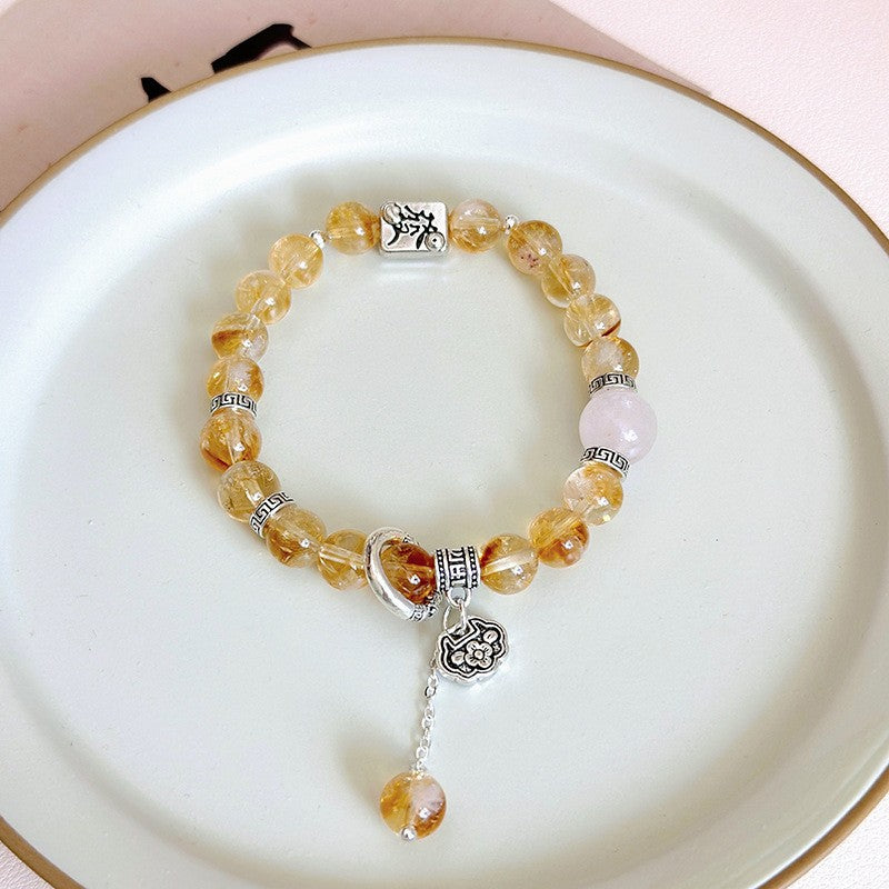 Women's Natural Citrine National Style Lock Of Bracelets