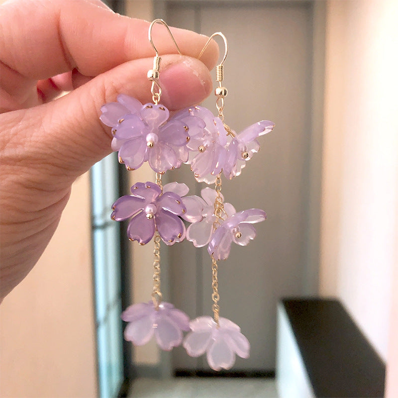 Women's Fairy White Flower Long Tassel Temperamental Earrings