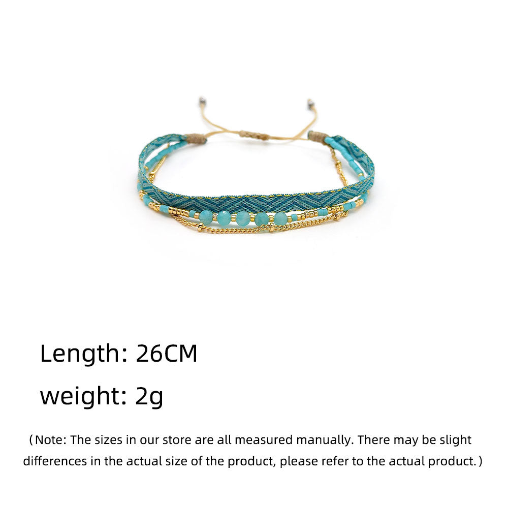 Women's Style Ribbon Twin Carrying Strap Simple Bead Bracelets