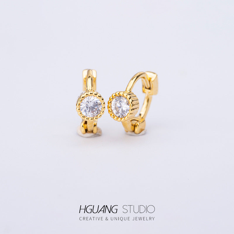 Gold Micro Inlaid Zircon Ear Bone Butterfly Crown Heart-shaped Earrings