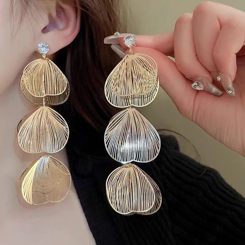 Zircon Hollow Flower Tassel Super Fairy Sier Earrings