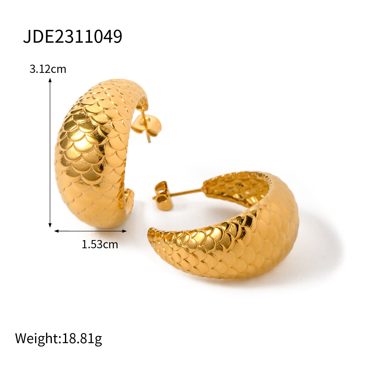 Gold Stainless Steel Scale Series Unique Design Earrings