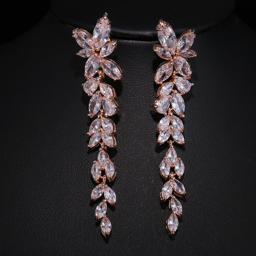 Women's Symmetrical Full Rhinestone Zircon Bridal Formal Earrings