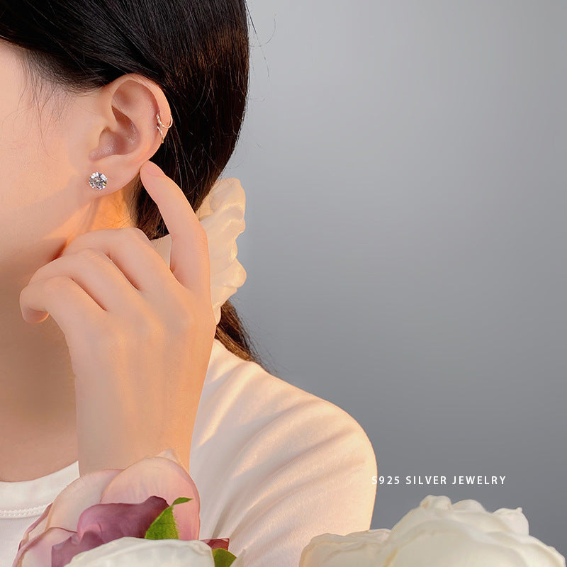 Sier Zircon Rhinestone Series Korean Simple Earrings
