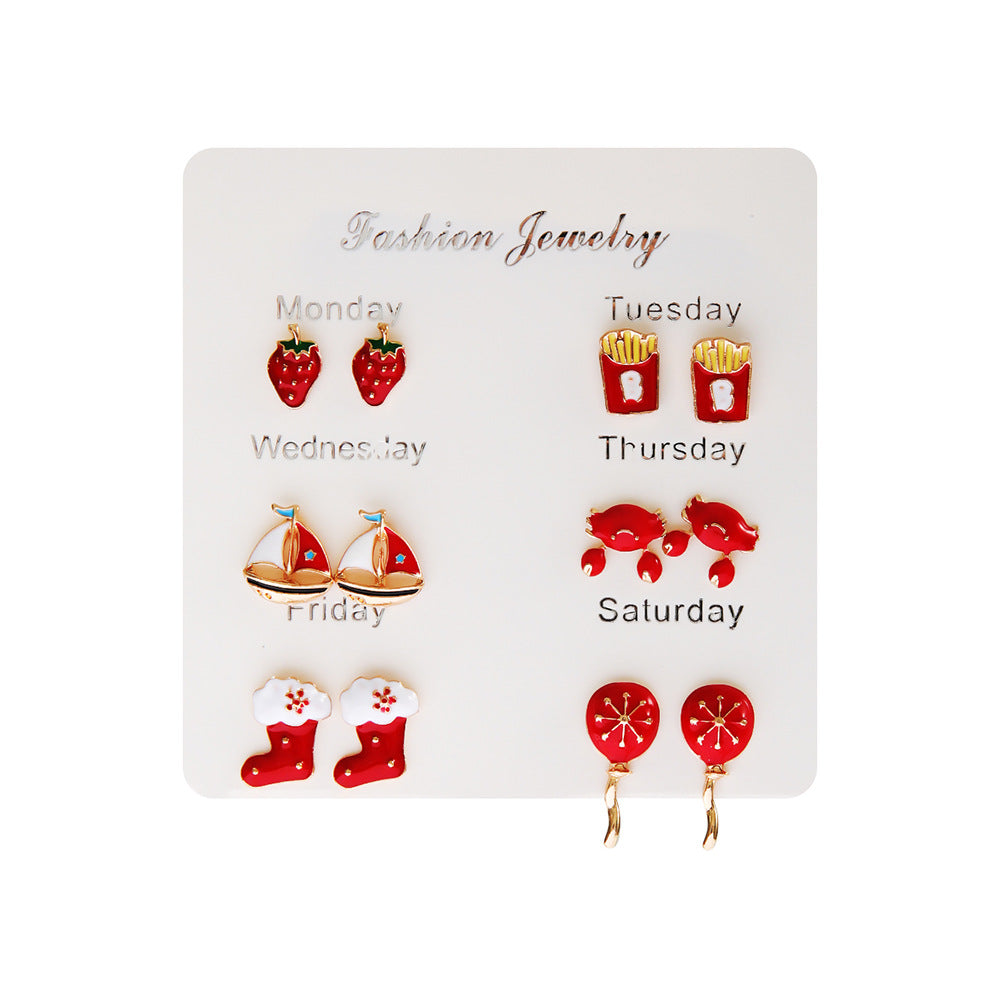Fruit Week Suit Sweet Cute Small Earrings