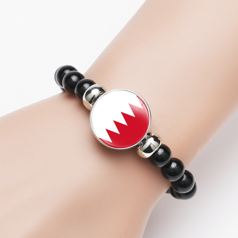 Flag Pattern Time Stone Black Elastic String Beads Bracelets