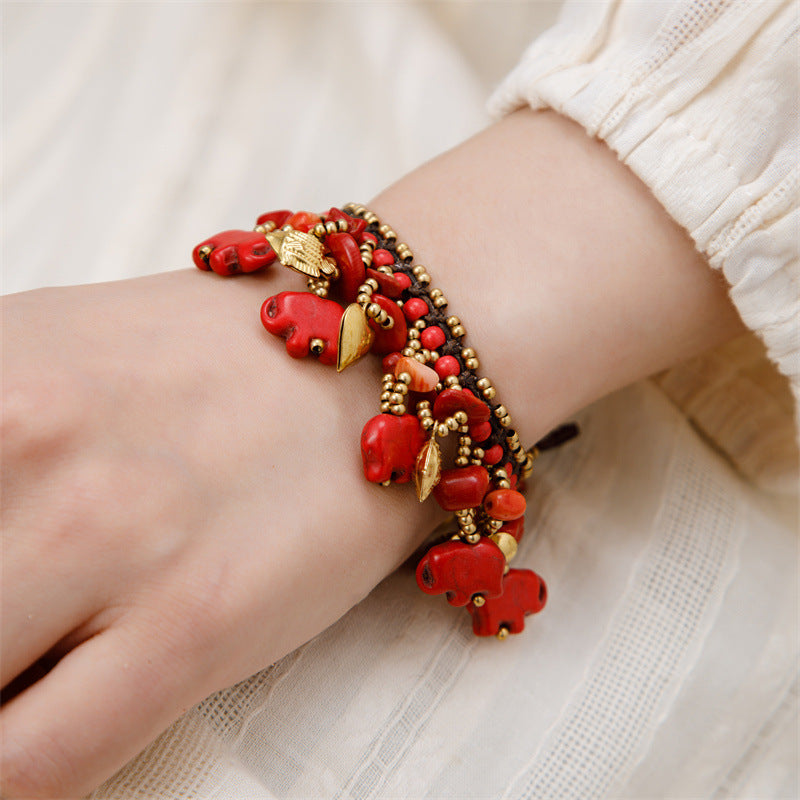 Tibetan Style Elephant Vintage Ethnic Hand Woven Rope Female Bracelets